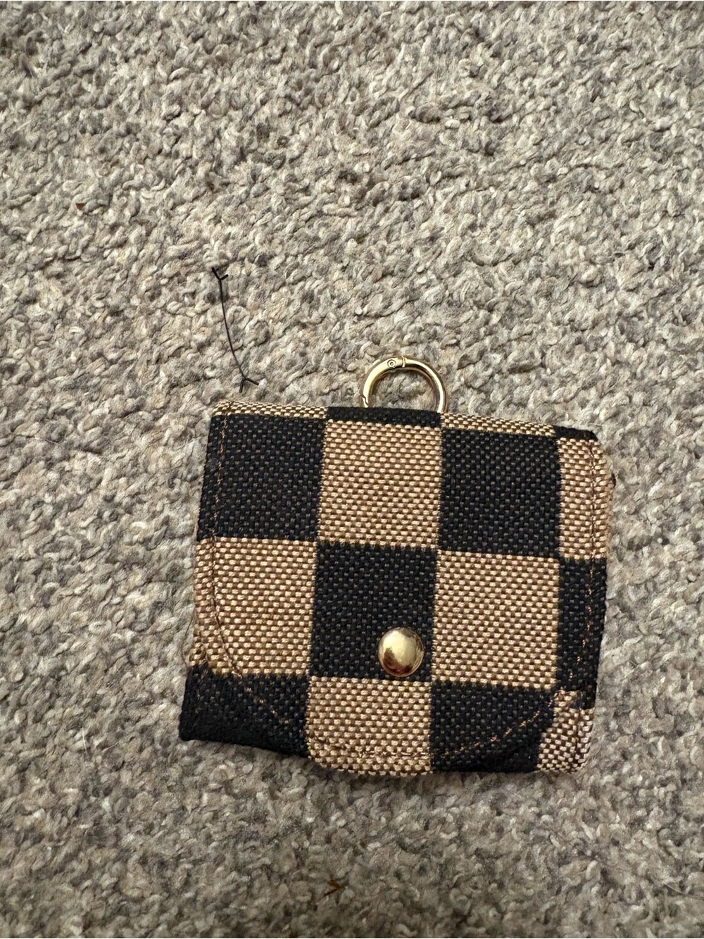 Checkerboard mini card holder pouch in Black and Tan